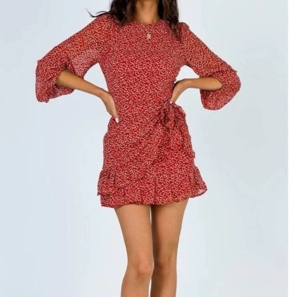Princess Polly Illusions Red Floral Long Sleeve Mini Dress US 4 New with Tags